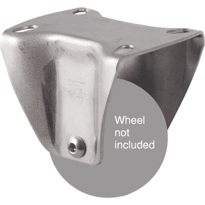 M Series stainless steel (grade 304) specialised, fixed plate fork, Chicago screw for a 75mm x 28mm wheel.