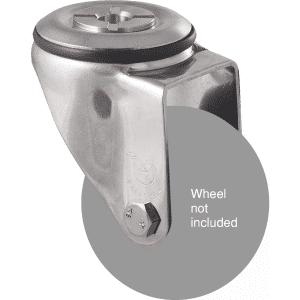 M Series stainless steel (grade 304) specialised, swivel bolt hole fork, hex bolt for 75mm x 28mm wheel.