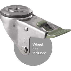 M Series stainless steel (grade 304) specialised, swivel bolt hole fork, direction lock, hex bolt for 75mm x 28mm wheel.