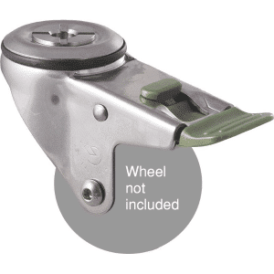 M Series stainless steel (grade 304) specialised, swivel bolt hole fork, Chicago screw, direction lock for 75mm x 28mm wheel.