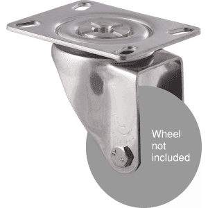 M Series stainless steel (grade 304) specialised, swivel plate fork, hex bolt for 75mm x 28mm wheel.