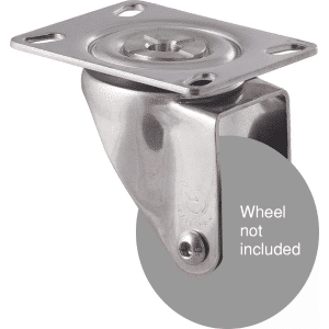 M Series stainless steel (grade 304) specialised, swivel plate fork for 75mm x 28mm wheel.