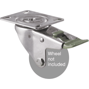 M Series stainless steel (grade 304) specialised, swivel bolt hole fork, direction lock, hex bolt for 75mm x 28mm wheel.
