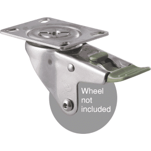 M Series stainless steel (grade 304) specialised, swivel bolt hole fork, Chicago screw axle, direction lock for 75mm x28mm wheel.