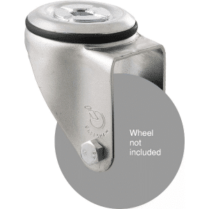 M Series, swivel bolt hole zinc fork for a 75mm x 28mm wheel, black seal.