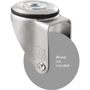 M Series, swivel bolt hole zinc fork for a 75mm x 28mm wheel, Chicago screw axle, black seal.