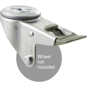 M Series, swivel bolt hole zinc fork for a 75mm x 28mm wheel, direction lock.
