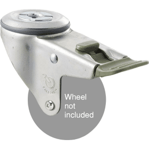 M Series, swivel bolt hole zinc fork for a 75mm x 28mm wheel, direction lock, Chicago screw axle.