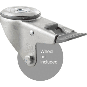 M Series, swivel bolt hole zinc fork with total brake for a 75mm x 28mm wheel, grey seal & pedal.