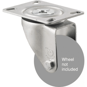 M Series, swivel plate zinc fork for a 75mm x 28mm wheel, black seal.
