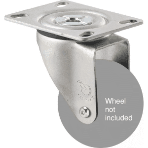 M Series, swivel plate zinc fork for a 75mm x 28mm wheel, Chicago screw axle, black seal.