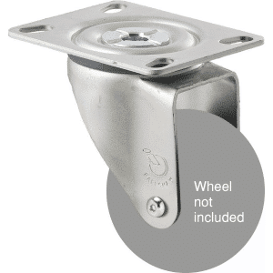 M Series, swivel plate zinc fork for a 75mm x 28mm wheel, Chicago screw axle.