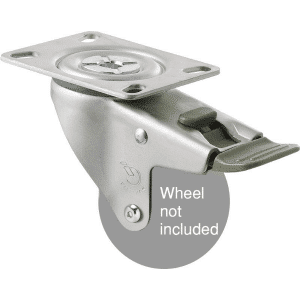 M Series, swivel plate zinc fork for a 75mm x 28mm wheel, direction lock, Chicago screw axle.