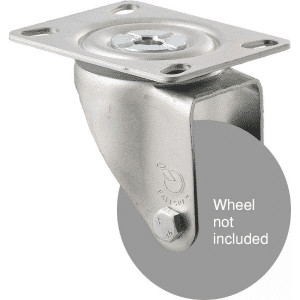 M Series, swivel plate zinc fork for a 75mm x 28mm wheel, grey seal.