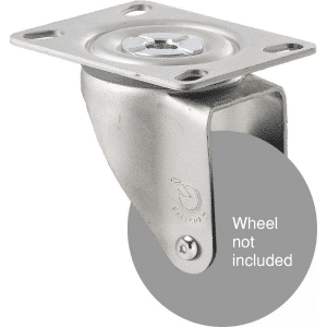 M Series, swivel plate zinc fork for a 75mm x 28mm wheel, grey seal, Chicago screw axle.