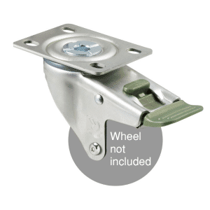M Series North American (NA) swivel plate zinc fork for a 75mm x 28mm wheel, direction lock, Chicago screw axle.