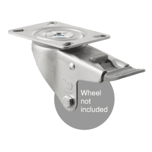 M Series specialised North Ame rican (NA) swivel plate zinc fork for a 75mm x 28mm wheel, total brake, grey seal & pedal.
