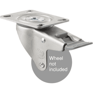 M Series specialised North Ame rican (NA) swivel plate zinc fork for a 75mm x 28mm wheel, total brake, grey seal & pedal, Chicago screw axle.