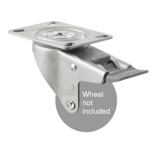 M Series, swivel plate zinc fork with total brake for a 75mm x 28mm wheel, grey seal & pedal, Chicago screw axle.