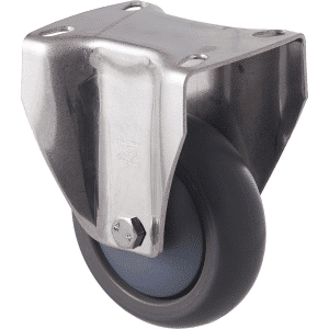 M Series castor, antistatic/conductive 100mm x 32mm TPE rubber wheel, thread guard, fixed plate, stainless steel fork, 85 kg load rating