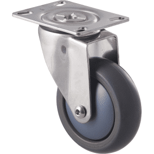M Series castor, antistatic/conductive 100mm x 32mm TPE rubber wheel, thread guard, swivel plate, stainless steel fork, 85 kg load rating