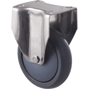 M Series castor, antistatic/conductive 125mm x 32mm TPE rubber wheel, thread guard, stainless steel fixed plate, stainless steel fork, 85 kg load rating
