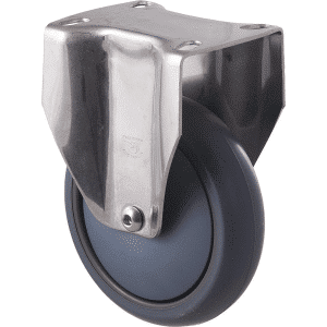 M Series castor, antistatic/conductive 125mm x 32mm TPE rubber wheel, thread guard, stainless steel fixed plate, stainless steel fork, 85 kg load rating
