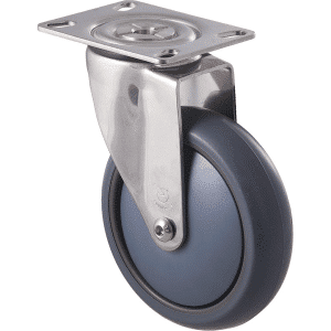 M Series castor, antistatic/conductive 125mm x 32mm TPE rubber wheel, thread guard, swivel plate, stainless steel fork, 85 kg load rating