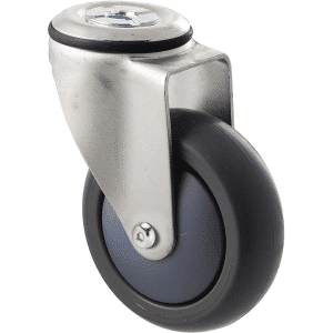 M Series castor, antistatic/conductive 100mm x 32mm TPE rubber wheel, thread guard, swivel bolt hole, zinc fork, black seal, precision bearing, Chicago screw axle, 85 kg load rating