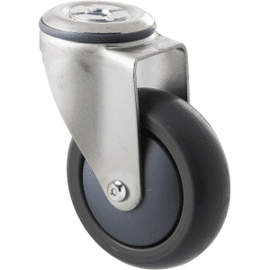 M Series castor, antistatic/conductive 100mm x 32mm TPE rubber wheel, thread guard, swivel bolt hole, zinc fork, precision bearing, Chicago screw axle, 85 kg load rating