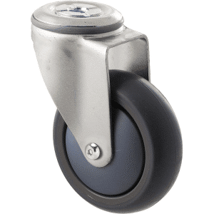M Series castor, antistatic/conductive 100mm x 32mm TPE rubber wheel, thread guard, swivel bolt hole, zinc fork, grey seal, precision bearing, Chicago screw axle, 85 kg load rating
