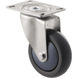 M Series castor, antistatic/conductive 100mm x 32mm TPE rubber wheel, thread guard, swivel plate, zinc fork, grey seal, precision bearing, 85 kg load rating