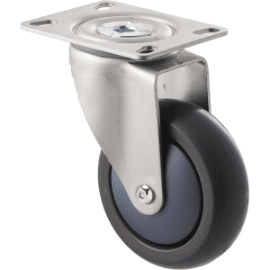 M Series castor, antistatic/conductive 100mm x 32mm TPE rubber wheel, thread guard, swivel plate, zinc fork, grey seal, Chicago screw axle, precision bearing, 85 kg load rating
