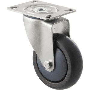 M Series castor, antistatic/conductive 100mm x 32mm TPE rubber wheel, thread guard, North American (NA) swivel plate, zinc fork, precision bearing, 85 kg load rating