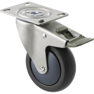 M Series castor, antistatic/conductive 100mm x 32mm TPE rubber wheel, thread guard, North American (NA) swivel plate, zinc fork, direction lock, Chicago screw axle, precision bearing, 85 kg load rating