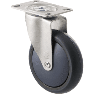 M Series castor, antistatic/conductive 125mm x 32mm TPE rubber wheel, thread guard, swivel plate, zinc fork, grey seal, Chicago screw axle, precision bearing, 85 kg load rating