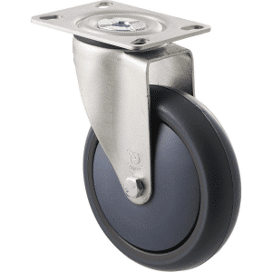 M Series castor, antistatic/conductive 125mm x 32mm TPE rubber wheel, thread guard, North American (NA) swivel plate, zinc fork, black seal, precision bearing, 85 kg load rating