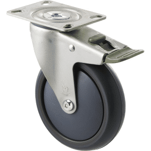 M Series castor, antistatic/conductive 125mm x 32mm TPE rubber wheel, thread guard, North American (NA) swivel plate, zinc fork, direction lock, Chicago screw axle, precision bearing, 85 kg load rating