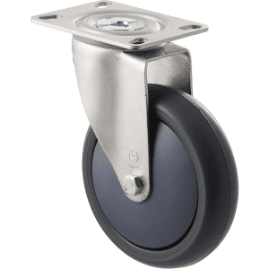 M Series castor, antistatic/conductive 125mm x 32mm TPE rubber wheel, thread guard, North American (NA) swivel plate, zinc fork, grey seal, precision bearing, 85 kg load rating