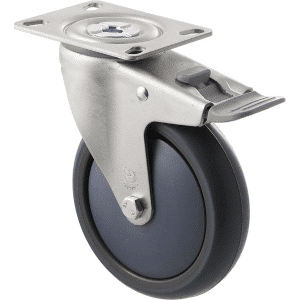 M Series castor, antistatic/conductive 125mm x 32mm TPE rubber wheel, thread guard, swivel plate, zinc fork with total brake, grey seal & pedal, precision bearing, 85 kg load rating