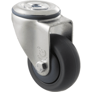 M Series castor, antistatic/conductive 75mm x 32mm TPE rubber wheel, thread guard, swivel bolt hole, zinc fork, precision bearing, 85 kg load rating