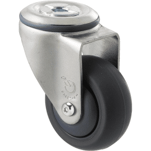M Series castor, antistatic/conductive 75mm x 32mm TPE rubber wheel, thread guard, swivel bolt hole, zinc fork, precision bearing, Chicago screw axle, 85 kg load rating