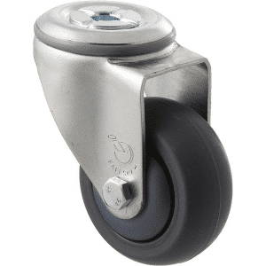 M Series castor, antistatic/conductive 75mm x 32mm TPE rubber wheel, thread guard, swivel bolt hole, zinc fork, grey seal, precision bearing, 85 kg load rating