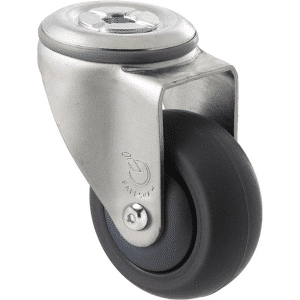 M Series castor, antistatic/conductive 75mm x 32mm TPE rubber wheel, thread guard, swivel bolt hole, zinc fork, grey seal, Chicago screw axle, precision bearing, 85 kg load rating