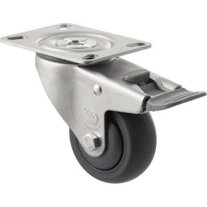 M Series castor, antistatic/conductive 75mm x 32mm TPE rubber wheel, thread guard, North American (NA) swivel plate, zinc fork with total brake, grey seal & pedal, precision bearing, 85 kg load rating
