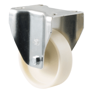 M Series castor, high-temperat ure glass-reinforced nylon 100mm wheel, plain bore, fixed North American (NA) plate, load rating 80 kg at 150C degrees