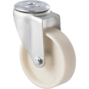 M Series castor, high-temperat ure glass-reinforced nylon 100mm wheel, plain bore bolt holeswivel, load rating 80 kg at 150C degrees
