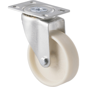 M Series castor, high-temperat ure glass-reinforced nylon 100mm wheel, plain bore, swivel plate, load rating 80 kg at 150Cdegrees