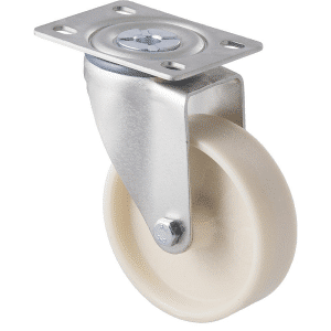 M Series castor, low-temperatu re glass-reinforced nylon plain bore 100mm swivel North American (NA) plate, load rating 80 kg at <30C degrees