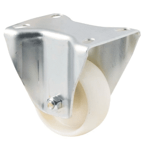 M Series castor, high-temperature glass-reinforced nylon 75mm wheel, plain bore, fixed plate, load rating 70kg at 150C degrees